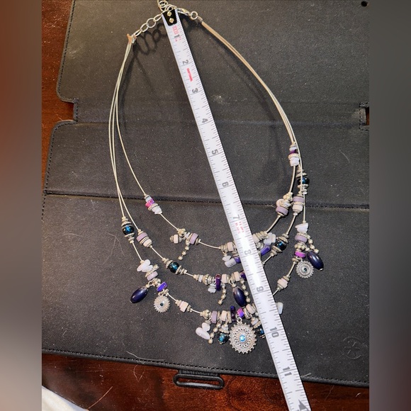 Signed Ruby Rd Triple Strand Silver Tone Charms Beads Artsy Necklace NNT - Picture 4 of 4